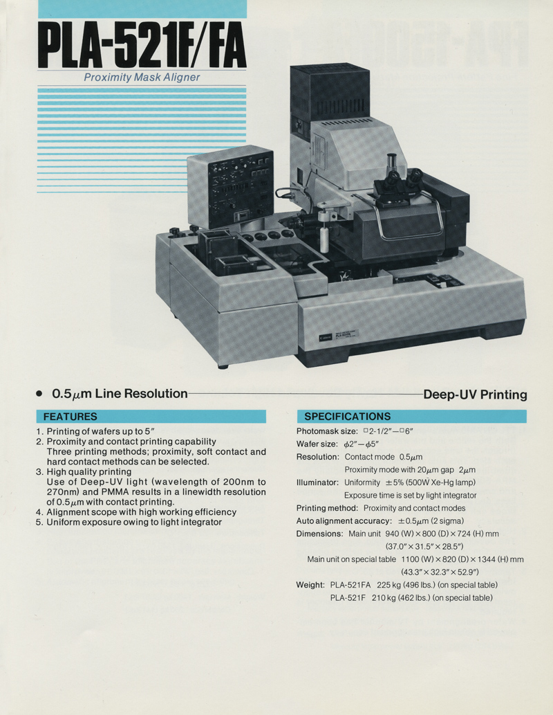 Canon's Various models of Proximity Mask Aligner PLA-521F/FA